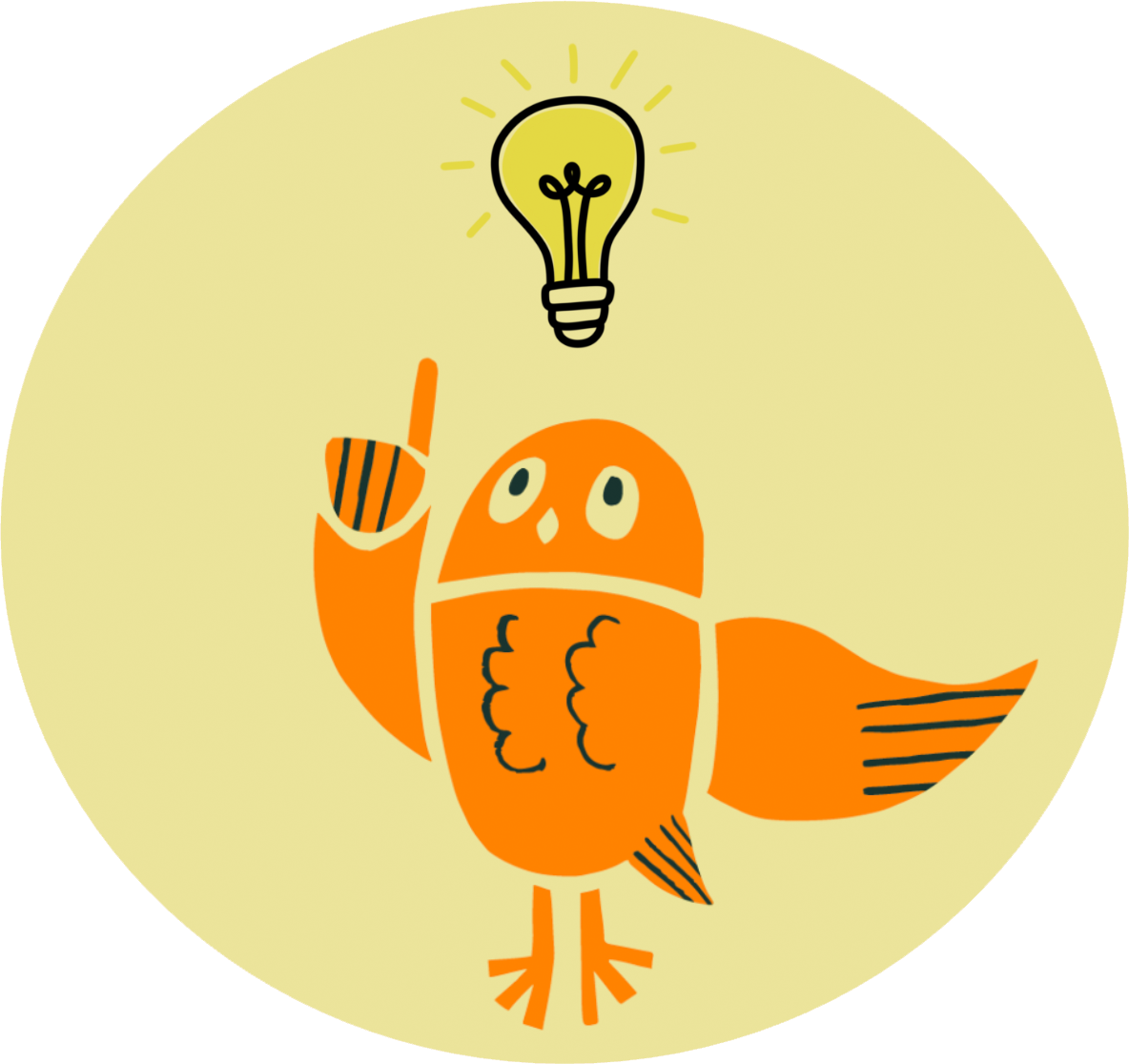 Owl with lightbulb above his head, symbolizing a big idea